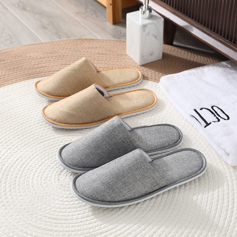 Natural Linen Willow-Pattern Slippers