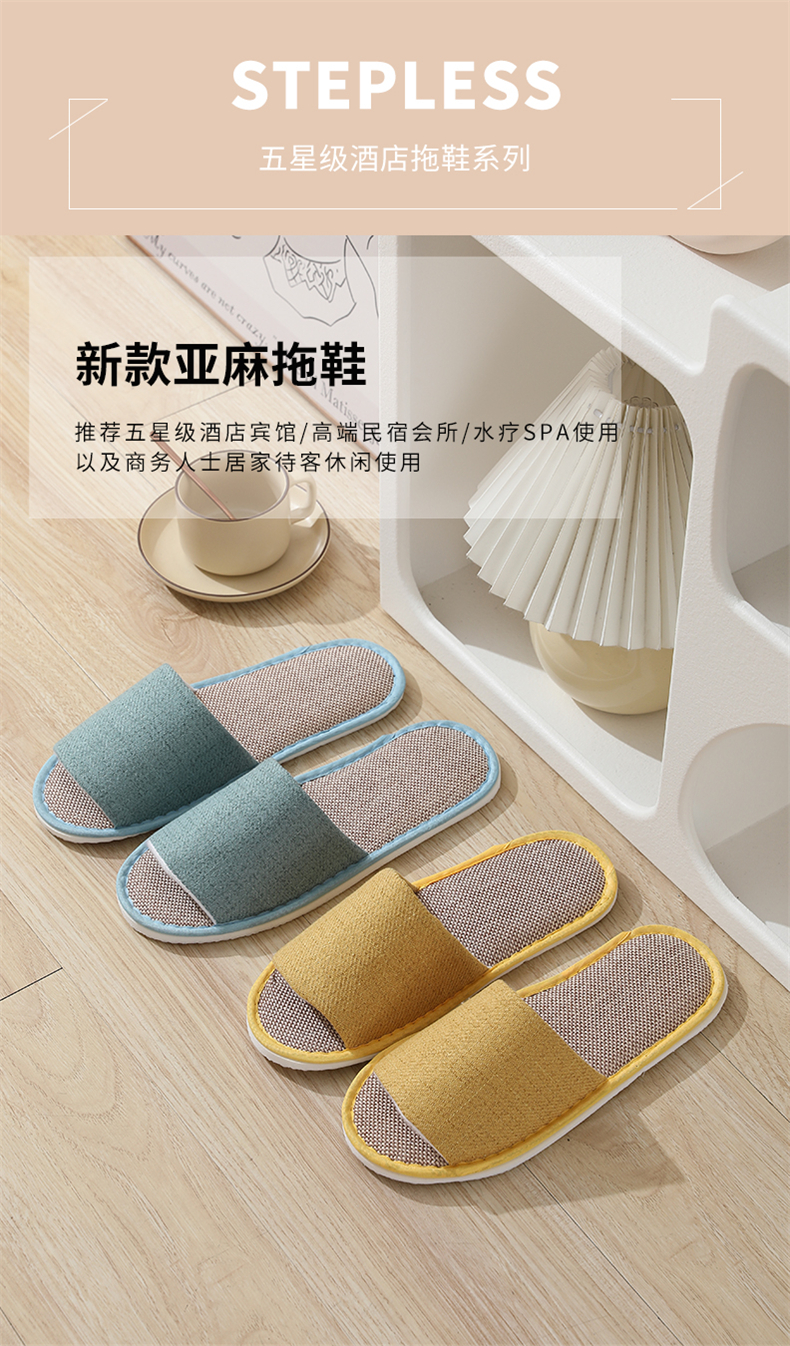Single-Band Open-Toe Linen Slippers