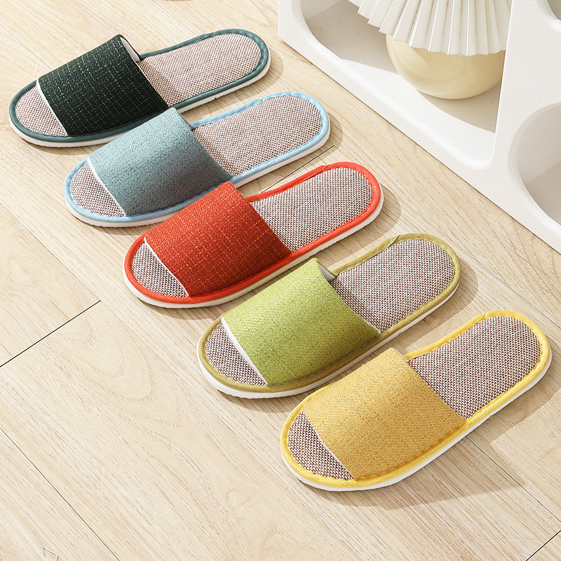 Single-Band Open-Toe Linen Slippers
