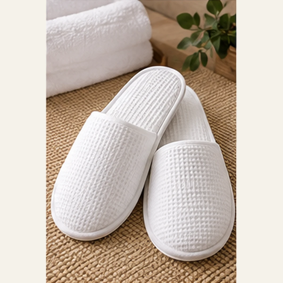 Closed-toe waffle hotel slippers