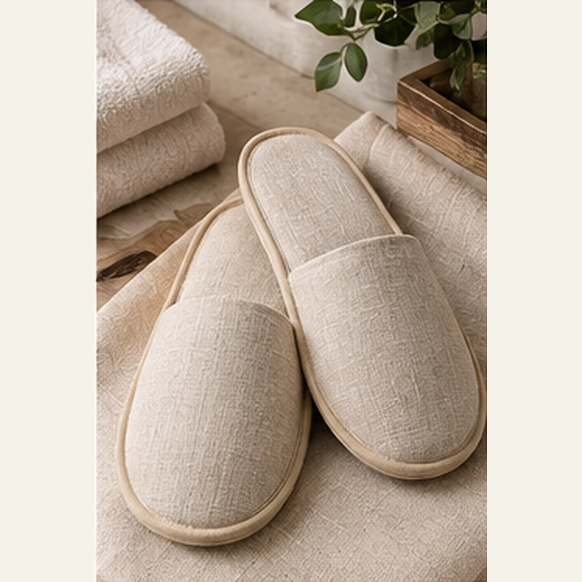 Fine linen hotel slippers