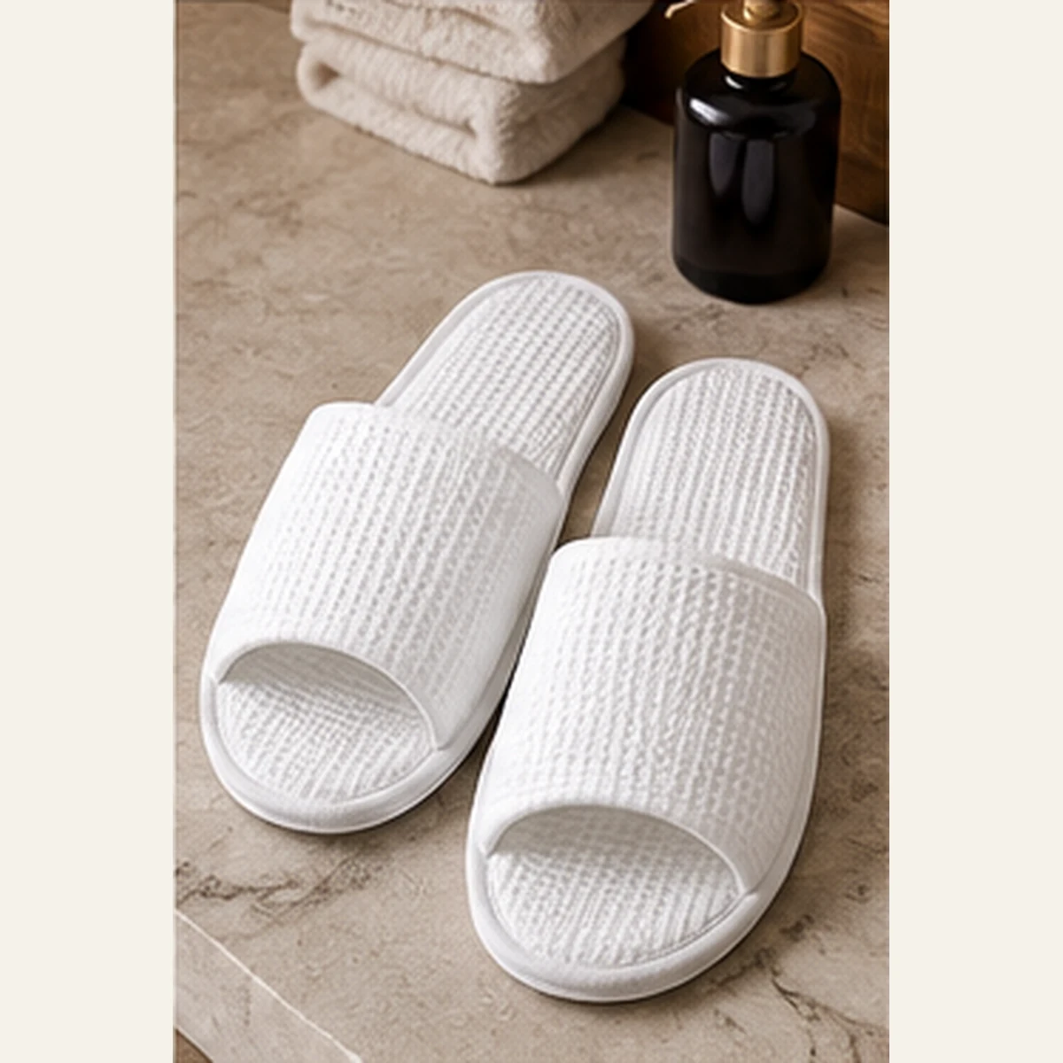 Open-toe waffle hotel slippers